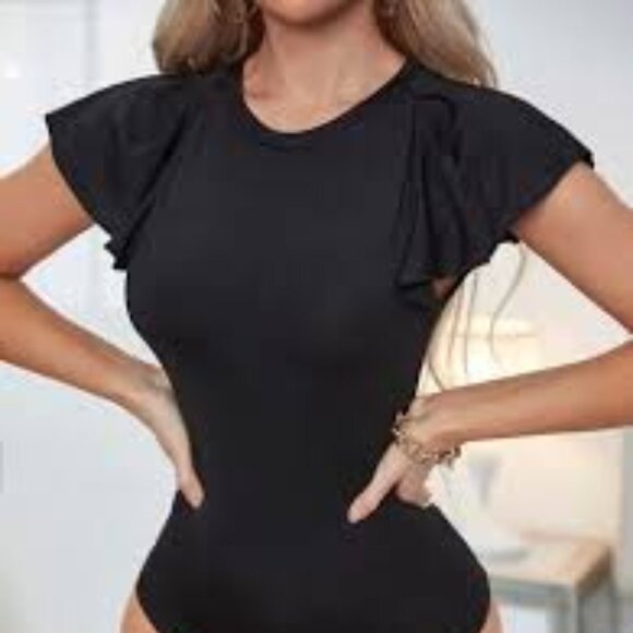 🔥NEW Women's Black Flutter Sleeve Sexy Bodysuit | Boutique | Size Medium (6)🔥 - Picture 1 of 9